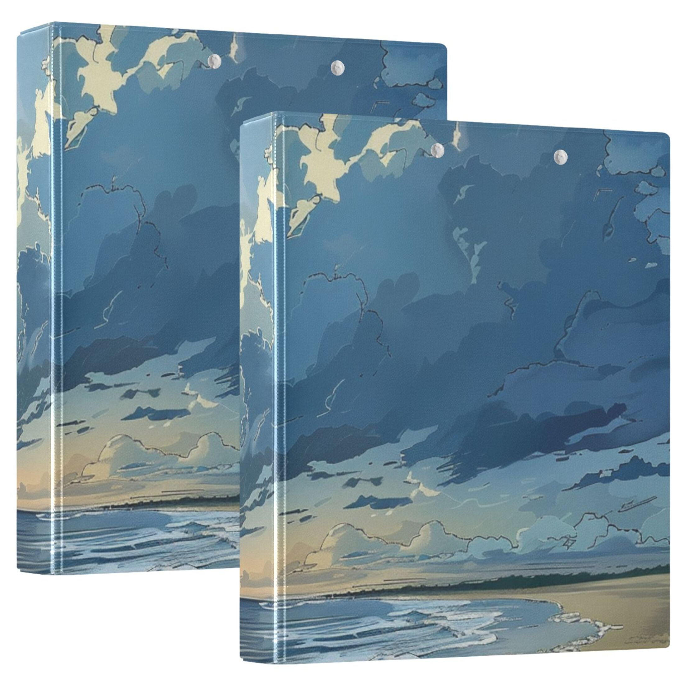 Beach 3 Ring Binders 1.5 inch Hardcover File Folders with Interior Pockets A4 Size Organizer for School Office Hospital