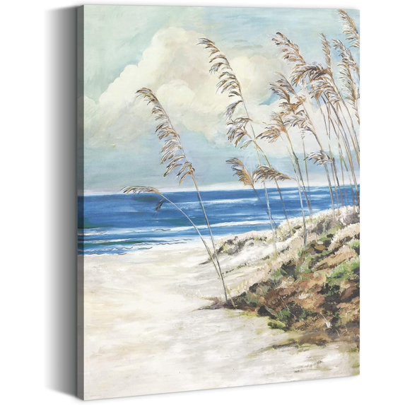 Beach Abstract Canvas Wall Art: Ocean Sand Dunes Grass Landscape Painting Prints Pictures Works Modern Coastal Nature Reed Botanical Seascape Minimalist Artwork for Bedroom Office Family