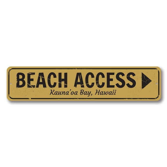 Beach Access Directional Arrow Beach House Aluminum Metal Decor Sign - 4x18 inches