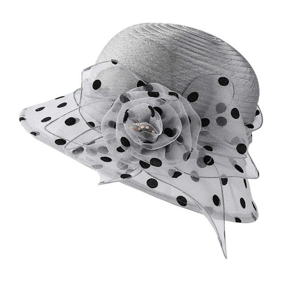 Beach Accessories , Summer Accessories , Large Sun Hats for Women Elegant Sheer Polka Dot Flower Bucket Sun Hat For Women Spring Summer Outdoor Breathable Wide Brim Sun Cap