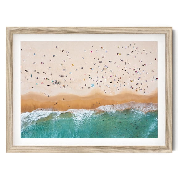 Beach Aerial Wall Art Tiny People Sunbathing Print Coastal Photography, Unframed Paper Print