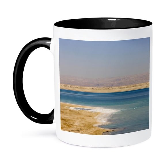 3dRose, Beach along the Dead Sea, Jordan - AS16 KSU0003 - Keren Su, 11oz Two-Tone Black Mug