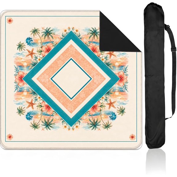 Beach American Mahjong Mat, 31.5 x 31.5 Inch, Anti Slip Waterproof Table Mat with Carry Bag, Gift for Players