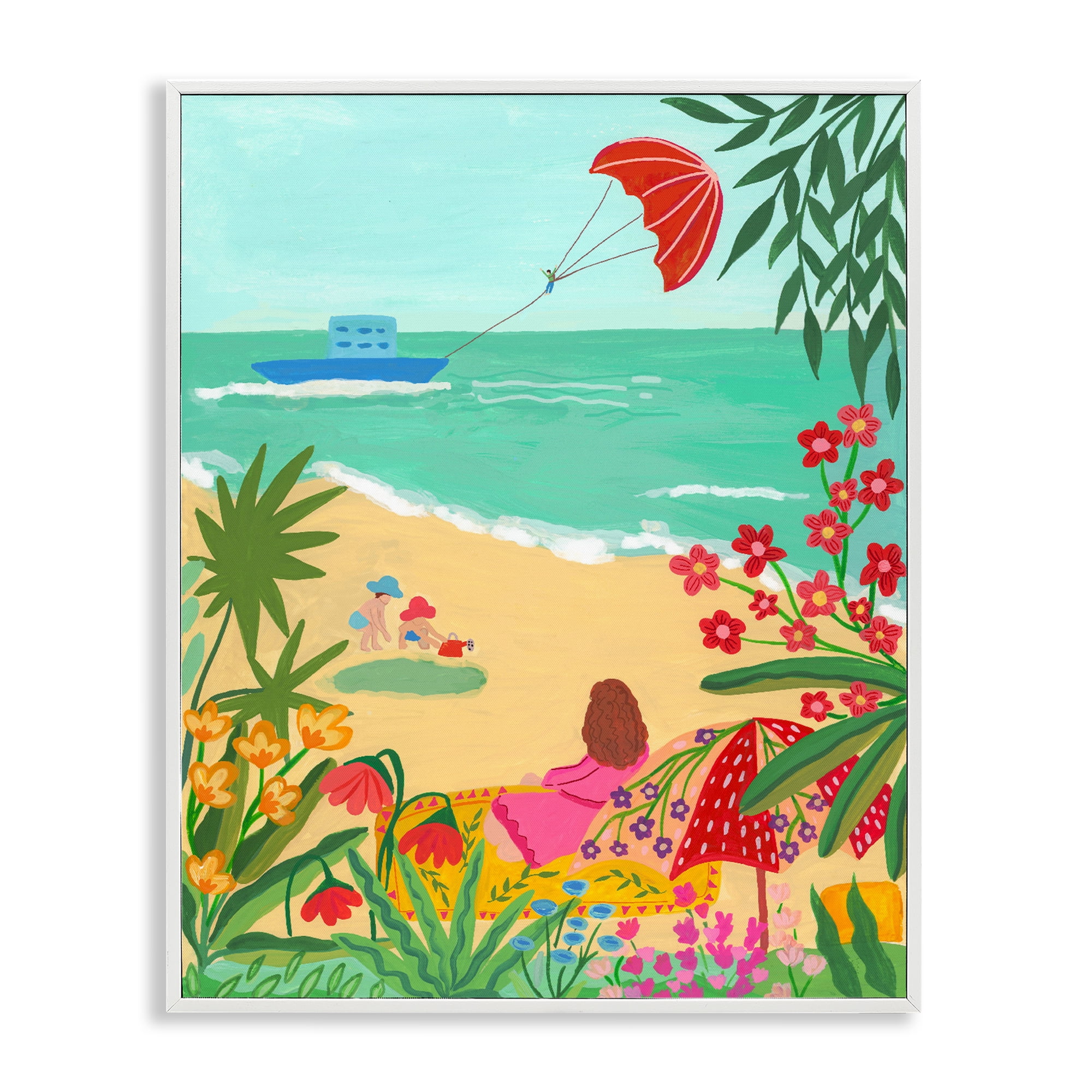 Beach And Flowers View White Framed Giclee Art, design by Nabeela Rumi