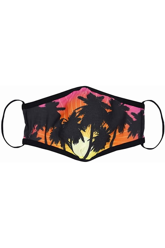 Beach And Sunset Print Cloth Face Mask With Solid Black Trim (One Size, Black)