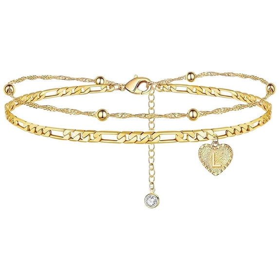 Beach Anklet for Women 26 Letters Heart Initial Anklet Handmade Dainty Layered Letter Initial Heart Anklet Beach Jewellery Gifts