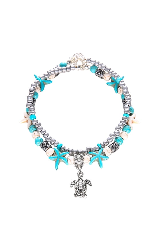 Beach Anklets with Turtle Pendant Turquoise Beaded Jewelry for Women Bohemian Summer Ankle Bracelet Handmade Sea