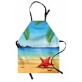 thumbnail image 1 of Beach Apron Tropical Beach Pattern with Starfish Ocean Palm Trees and Sun Rays Romantic Tourism, Unisex Kitchen Bib Apron with Adjustable Neck for Cooking Baking Gardening, Multicolor, by Ambesonne, 1 of 3
