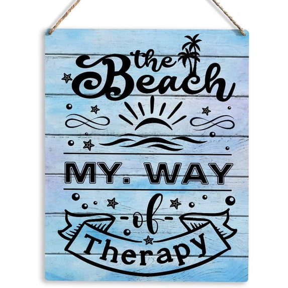 Beach Artwork Wood Sign Rustic Farmhouse Style the Beach My Way of Therapy Wooden Sign Hanging Plaque 8x10 Inch Summer Home Outdoor Decor for Presents