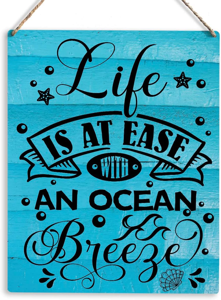 At Ease Sign Post Beach Artwork Wood Sign Rustic Farmhouse Style Life is at Ease with an ...