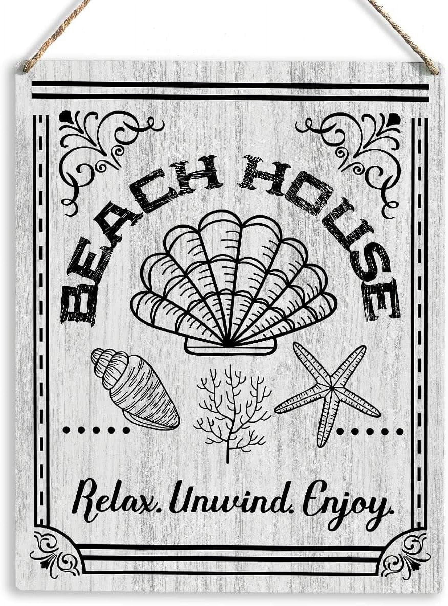 Rustic Enjoy Sign Beach Artwork Wood Sign Rustic Farmhouse Style Relax Unwind Enjoy Beach ...