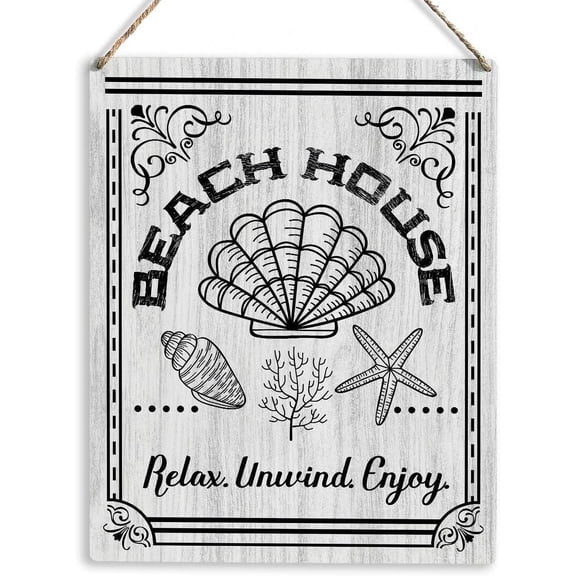 Beach Artwork Wood Sign Rustic Farmhouse Style Relax Unwind Enjoy Beach Wooden Sign Hanging Plaque 8x10 Inch Summer Home Decor for Presents