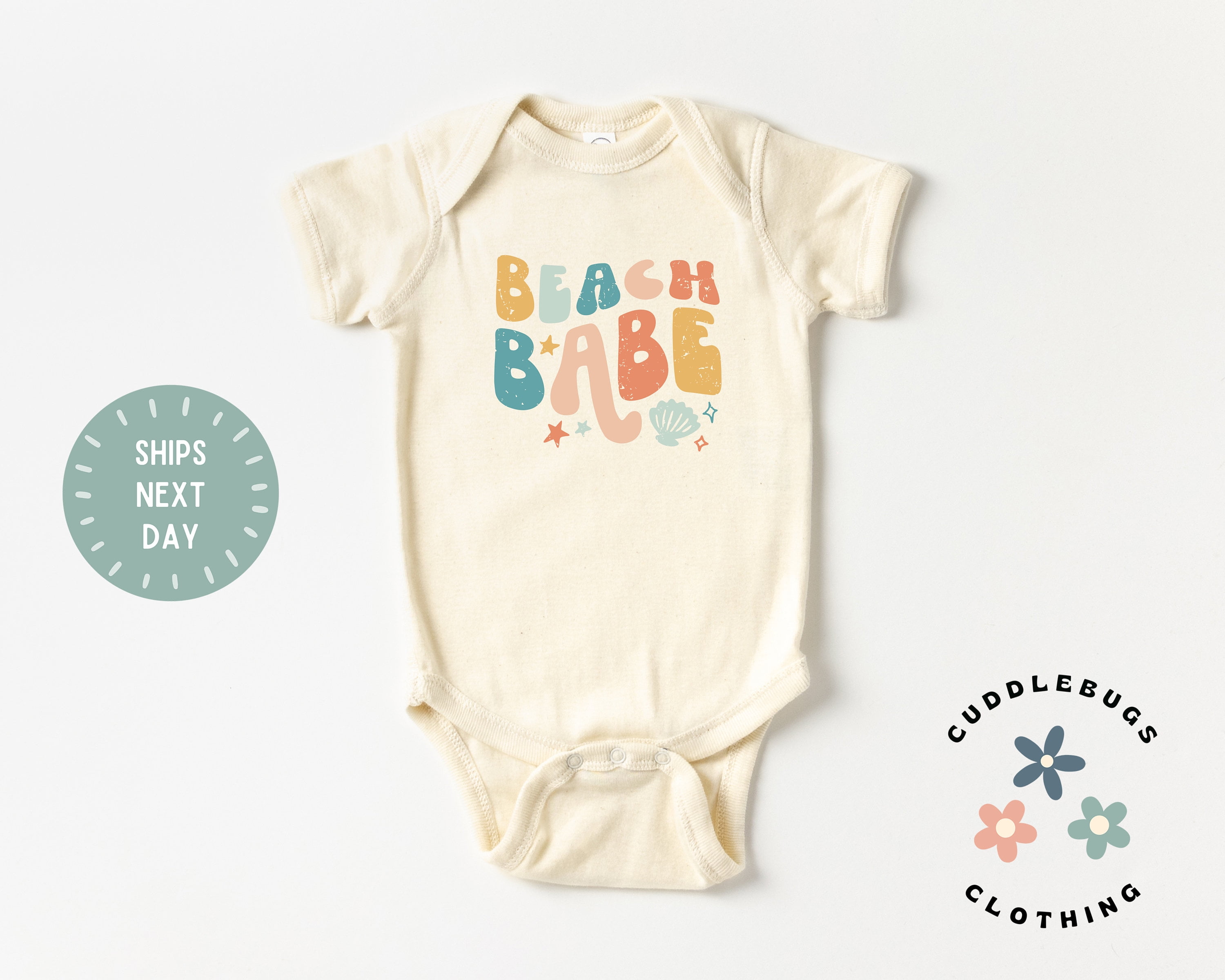 Beach Babe Baby Onsies Bodysuit, Cute Retro Floral Beach Babe,Swimsuit ...