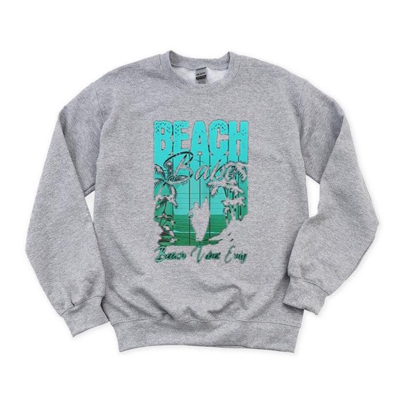 Beach Babe Vibes Retro Summer Surfing Sunset Vacation Fun Graphic Style SweatShirt Unisex, up to 5XL