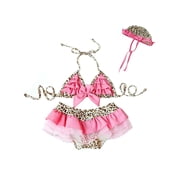 Beach Baby Pinky Leopard Ruffled 3-pc Swimsuit Set 2-3 Years