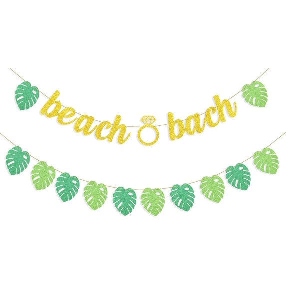 Beach Bach Banner Beach Bachelorette Party Decorations Glittery Tropical Palm Leaves Garland Hawaiian Luau Party Decorations Pool Party Photo Booth Props