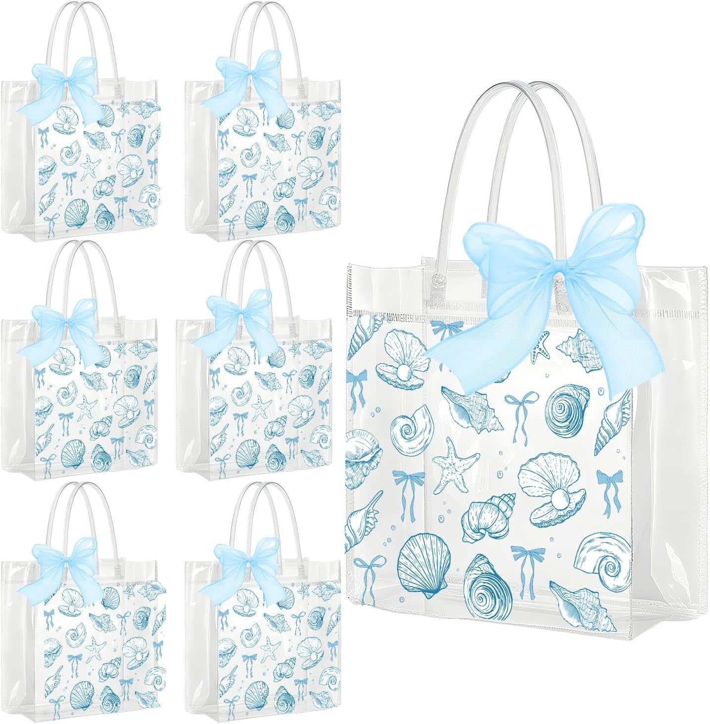 Beach Bachelorete Clear Gift Bags - 20 Pcs Ocean Seashell PVC Goodie Candy Treat Bags with Ribbon Last Toast on the Coast Party Favors for Bachelorete Bridal Shower Hen Party Birthday Decorations