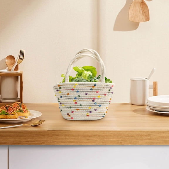 Beach Bag With Cotton Thread Woven - Lightweight 210-250g Summer Handbag, Spacious 6.7'' Base for Organizing Essentials, Stylish Portable Decor for Seaside & Outdoor Travel