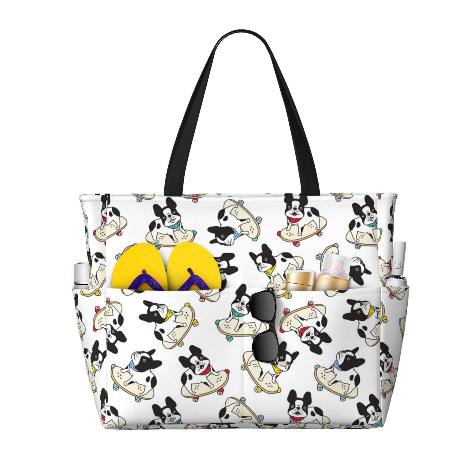 LUVADIAN French Bulldog Christmas Tote Bag - Reusable Dog Mom Gift, Eco-Friendly Shopping Bag, 14x15 Inches