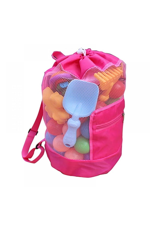 Beach Bag,Extra Large Mesh Beach Backpack Durable Adjustable Shoulder Strap Bag Beach Toys Drawstring Storage Bag for Swimming,Gym,Toys Not Included (Pink)