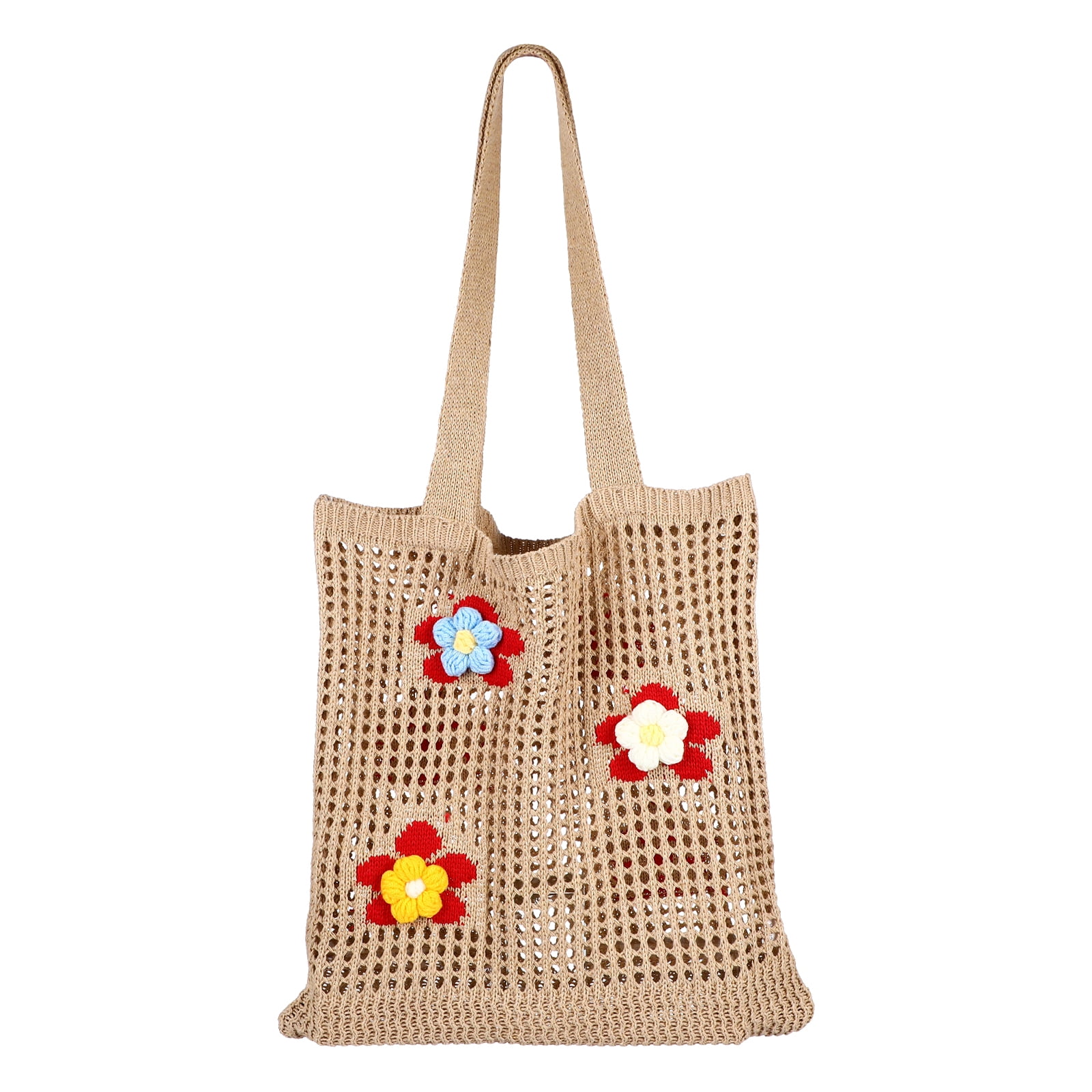 Beach Bag Flower Knitted Shoulder Bag Handbag Large Capacity Retro Mesh