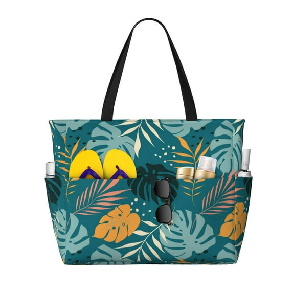 Beach Bag For Women, Hawaiian Style Cyan Blue Beach Tote Bag Swim Pool Bag Large Tote With Pockets For Workout.
