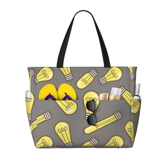 Beach Bag For Women, Light Bulb Pattern Easy Beach Tote Bag Swim Pool Bag Large Tote With Pockets For Workout.