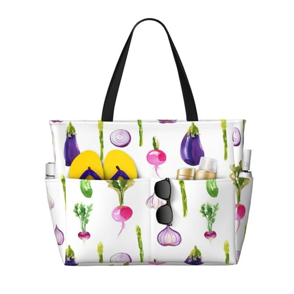 Beach Bag For Women, Onion Vegetable Beach Tote Bag Swim Pool Bag Large Tote With Pockets For Workout.