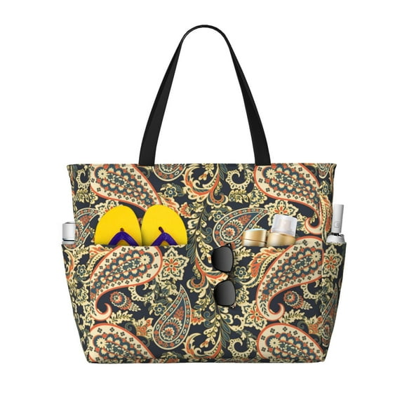 Beach Bag For Women, Paisley Pattern No.9086 Beach Tote Bag Swim Pool Bag Large Tote With Pockets For Workout.