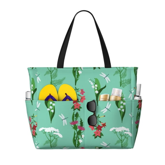 Beach Bag For Women, Saffron Greenery Beach Tote Bag Swim Pool Bag Large Tote With Pockets For Workout.