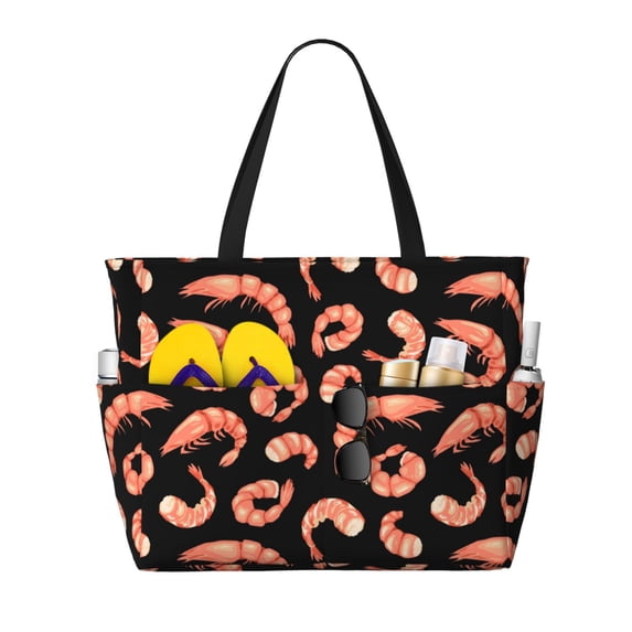 Beach Bag For Women, Shrimp No.9042 Beach Tote Bag Swim Pool Bag Large Tote With Pockets For Workout.