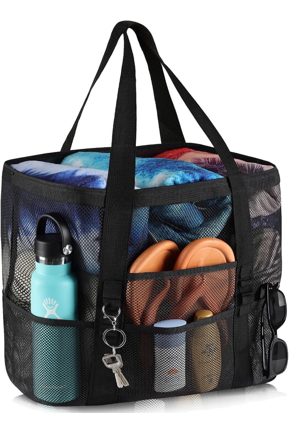 Beach Bag - Mesh Beach Bag Large 8 Pockets, Beach Tote Bag Beach Essentials for Vacation Must Haves