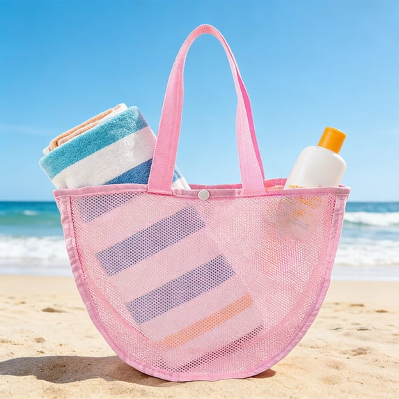 Beach Bag, Mesh Beach Bag for Seashell Collecting, Travel Tote Bag for Beach and Seaside Trips, Lightweight Nylon Beach Tote with Wide Handle for Daily Commutes, Shopping, and Vacation Use
