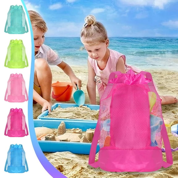 Beach Bag,Mesh Pouch,Backpack Style Storage Breathable Quick Dry Adjustable Straps For Sand Toys Swim Gear And Outdoor Seaside Use(Blue)