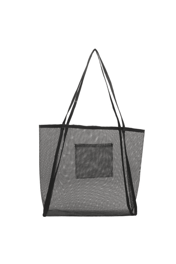 Mesh Beach Bag, Casual Tote Bag, Foldable Women Shoulder Bag For Beach Pool Picnic Vacation, Black