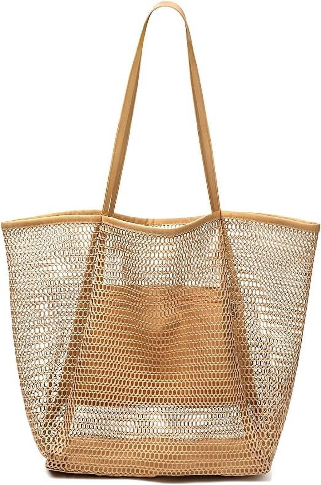 MOOPOM Beach Bag Mesh Tote Bag, Upgraded Beach Bags for Women Mesh Bag Hobo Bag Beach Accessories