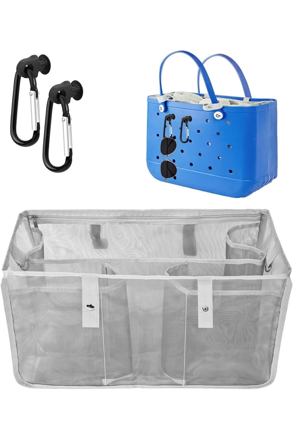 Beach Bag Organizer Compatible with X Large Accessories Inserts, Lightweight Mesh Insert Divider Pouch for XL with 2PS Key Holders, Beach Tote Bags Insert for Organizing