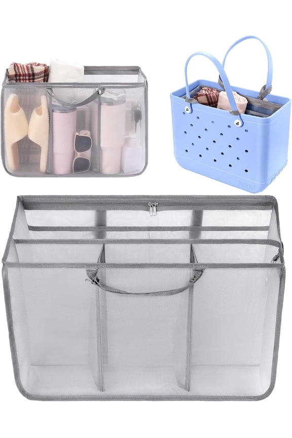Beach Bag Organizer Compatible with X Large Bogg Bag Accessories Inserts, Lightweight Mesh Insert Divider Pouch for Original XL Bogg Bags, Beach Tote Bags Insert for Organizing #1-Gray,X-Large