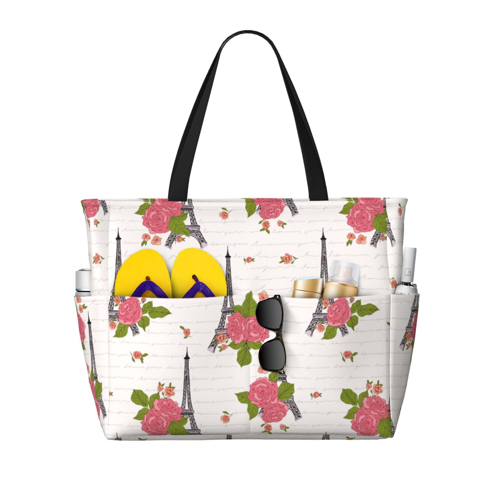 Beach Bag - Roses Tower Flower Large Beach Tote Bag, Beach Bags For ...