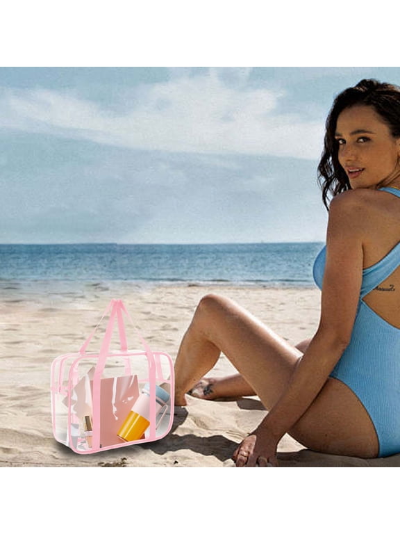 Beach Bag Sandproof, Usupdd Dry Wet Separation Swimming Bag, Large Capacity Mesh Beach Tote for Pool Grocery Storage, Pink