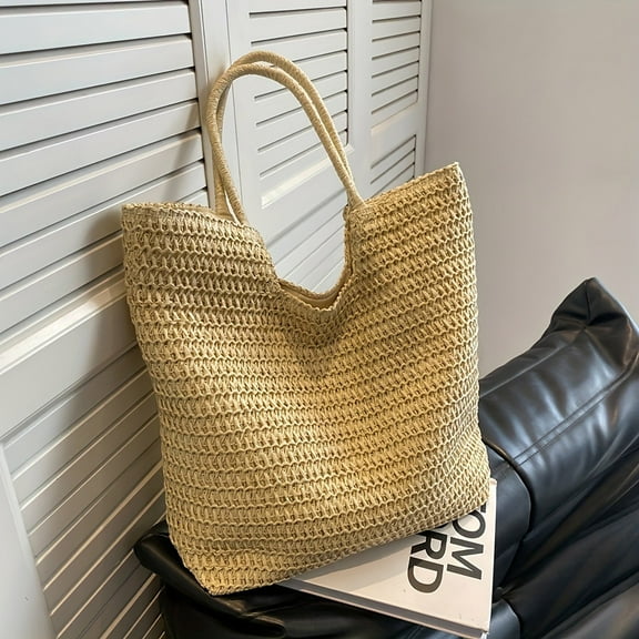 Beach Bag, Straw Tote Bag for Women, Woven Straw Beach Tote Bag Waterproof Shoulder Bags, Casual Swim Shopping Travel Bag