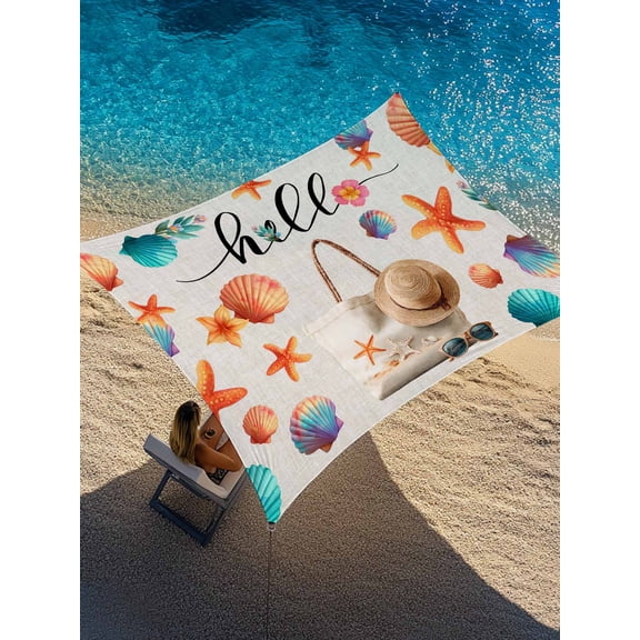 Beach Bag Summer Sun Shade Sail 6.5' x 10', Seashell Starfish Sunglasses Linen Rectangle Outdoor Sunshade Canopy, Waterproof UV Block Patio Covers for Garden Yard Beach