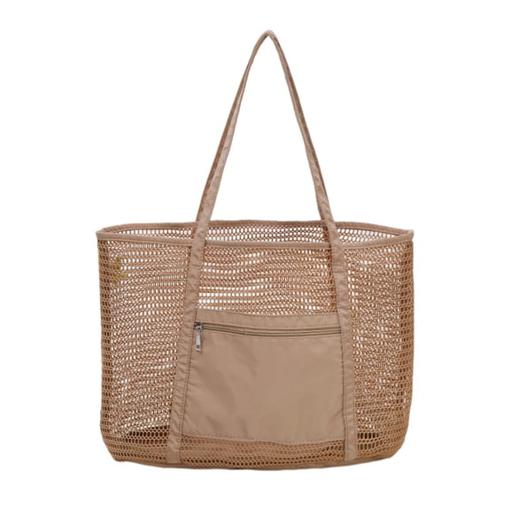 Beach Bag Summer Travel Mesh Tote Bag with Large Pocket Sand-proof Woven Shoulder Handbag