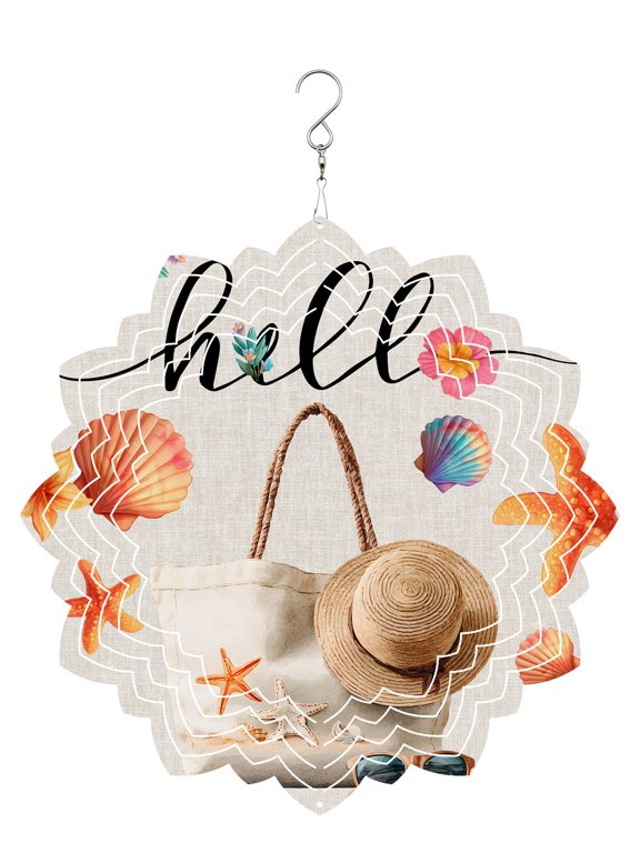 Beach Bag Summer Wind Spinner for Garden Yard 8In, Seashell Starfish Sunglasses Linen 3D Stainless Steel Kinetic Hanging Wind Spinners Rustproof Outdoor Decor for Lawn Patio Home