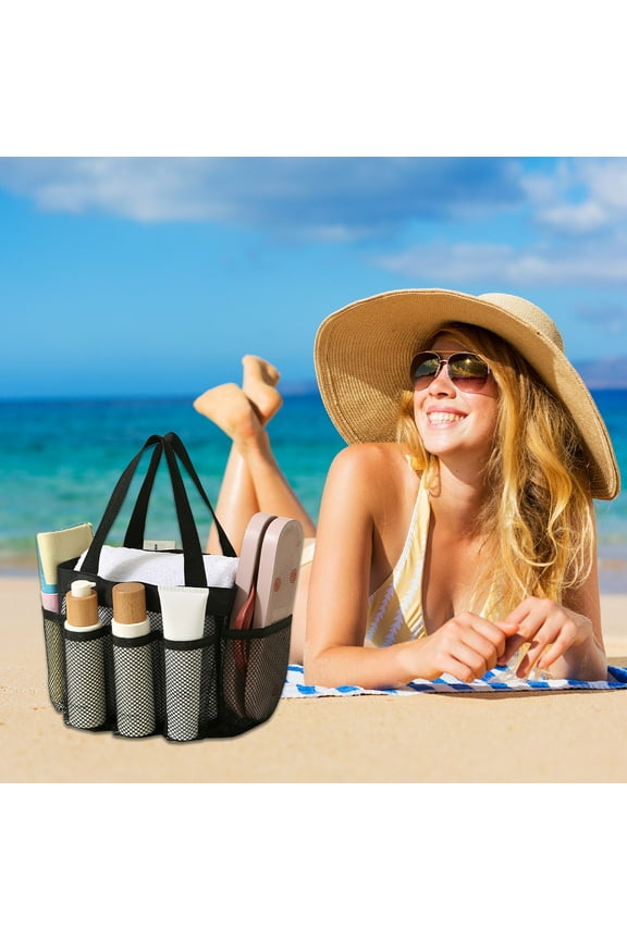 Beach Bag Tote, Mesh Pool Bag, Mesh Material, Multi-Pocket, Portable, Women, Vacation, Beach Accessories, Swimming Bag TOPLIU