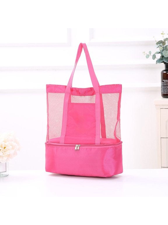 Beach Bag Wet Dry Separation, Usupdd Insulated Outdoor Swim Bag for Beach Pool, 16.5x12.5x5.9in Large Capacity Travel Tote with Double Zipper, Hot Pink