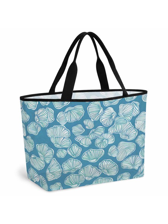 Beach Bag for Women Blue Conch Shell Mesh Tote Bag Ocean Marine Life Sandproof Lightweight Travel Bags for Pool Handbag Travel Swim Picnic Shower Gym Vocation