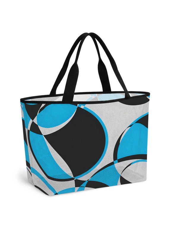 Beach Bag for Women Blue Geometric Circle Mesh Tote Bag Modern Abstract Art Sandproof Lightweight Travel Bags for Pool Handbag Travel Swim Picnic Shower Gym Vocation