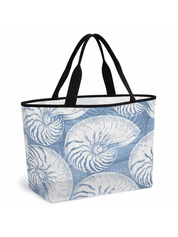Beach Bag for Women Blue Shell Mesh Tote Bag Ocean Conch Marine Life Sandproof Lightweight Travel Bags for Pool Handbag Travel Swim Picnic Shower Gym Vocation