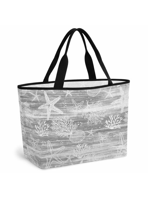 Beach Bag for Women Coral Shell Starfish Mesh Tote Bag Grey Summer Ocean Conch Sandproof Lightweight Travel Bags for Pool Handbag Travel Swim Picnic Shower Gym Vocation